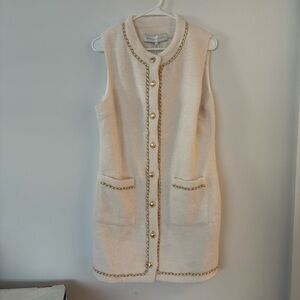 brand new! endless rose ivory thick knit fancy mini/midi dress with gold details